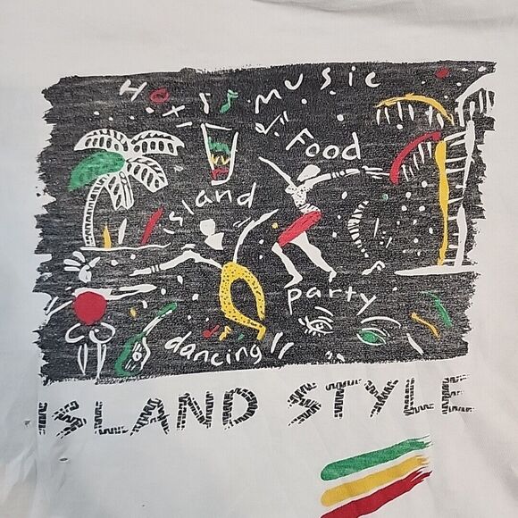 Vintage ONEITA PowerT Duppywear Jamaican TShirt Island Style White Single Stitch - Picture 5 of 16